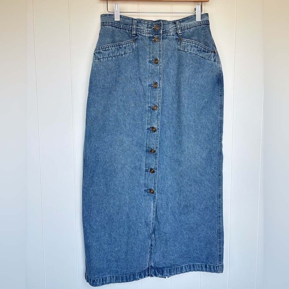 Vintage Long Denim Maxi Midi Button-Front Skirt 100% cotton Women’s 14” waist - Picture 3 of 10